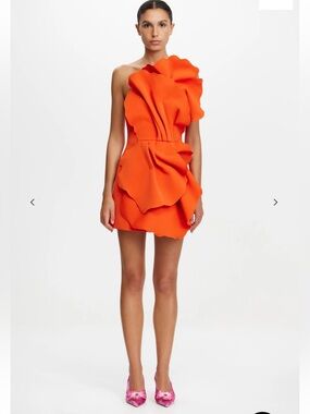 Acler Orange One-Shoulder Ruffle Mini Dress